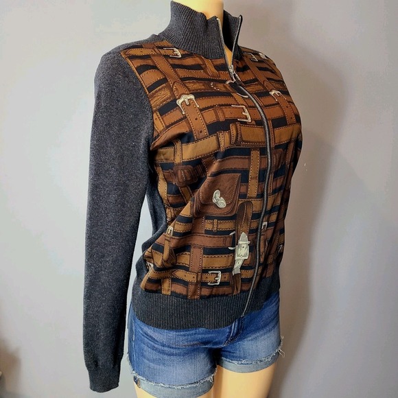 Lauren Ralph Lauren Cotton Cashmere Printed Bridle & Horsebit Cardigan Sz Medium - Picture 4 of 10